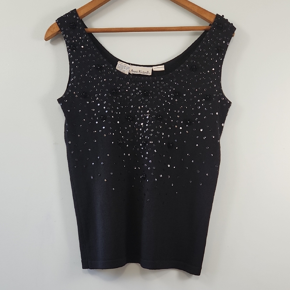 Anne Klein II Petite Black Sequin Wool Tank Top